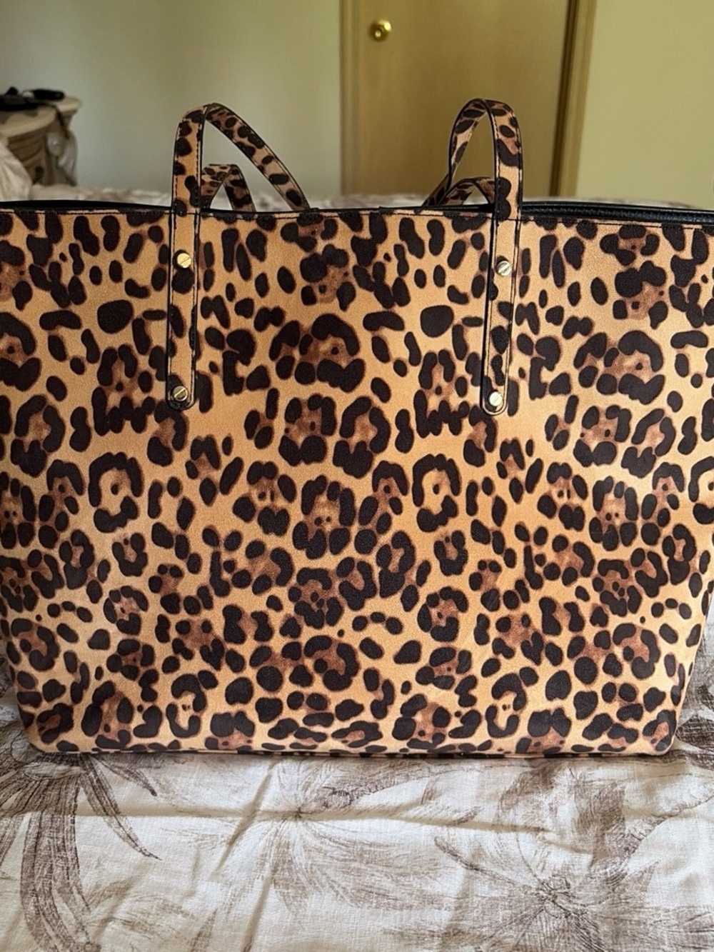 INC International Concepts Leopard Print Tote Bag in Tan and Brown - Picture 2 of 6